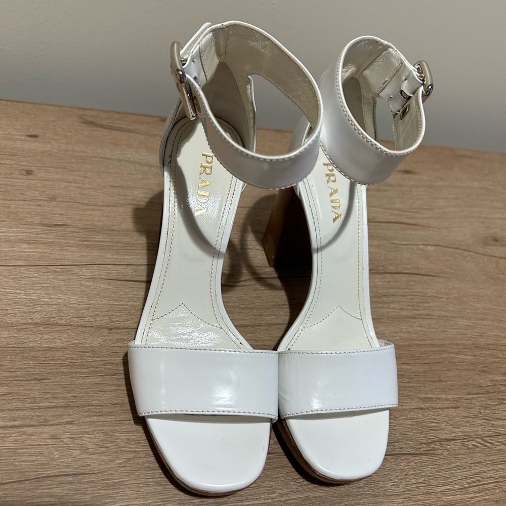 Prada Block Heel White Sandals - Picture 2 of 9